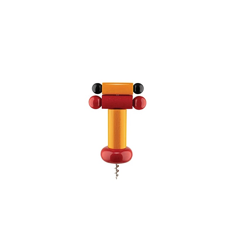 Alessi ES17 Beech Wood Corkscrew, 100 Values Collection, Steel, Yellow,
