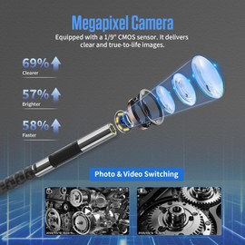 Articulating Borescope, 4 Inch HD Screen Endoscope Camera with Lighting, 4 Foot Snake Inspection Camera for Automotive, Ventilation Technology and Mechanics