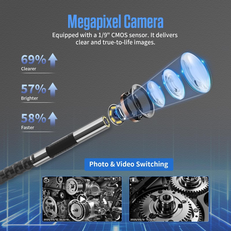 Articulating Borescope, 4 Inch HD Screen Endoscope Camera with Lighting,