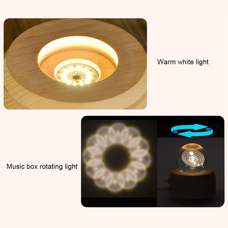 Solar System Pattern Crystal Ball Rotating Music Box USB Charging