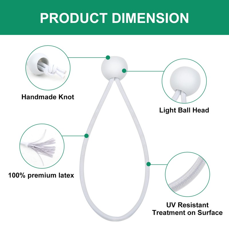 50PCS White Ball Bungee Cords, 9 Inch Heavy Duty Outdoor