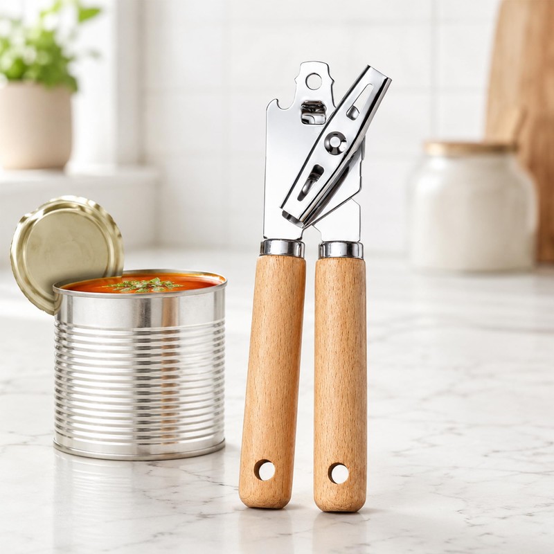 Zorgons Heavy Duty Manual Can Opener with Wood Handles, Smooth