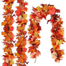 3 Pcs Fall Maple Leaf Autumn Garlands,Autumn Decorations,18Ft Artificial Fall Foliage Garland Autumn Decor for Home Wedding Party Fireplace Mantle Front Door Thanksgiving Decor (3 Pcs/18ft)