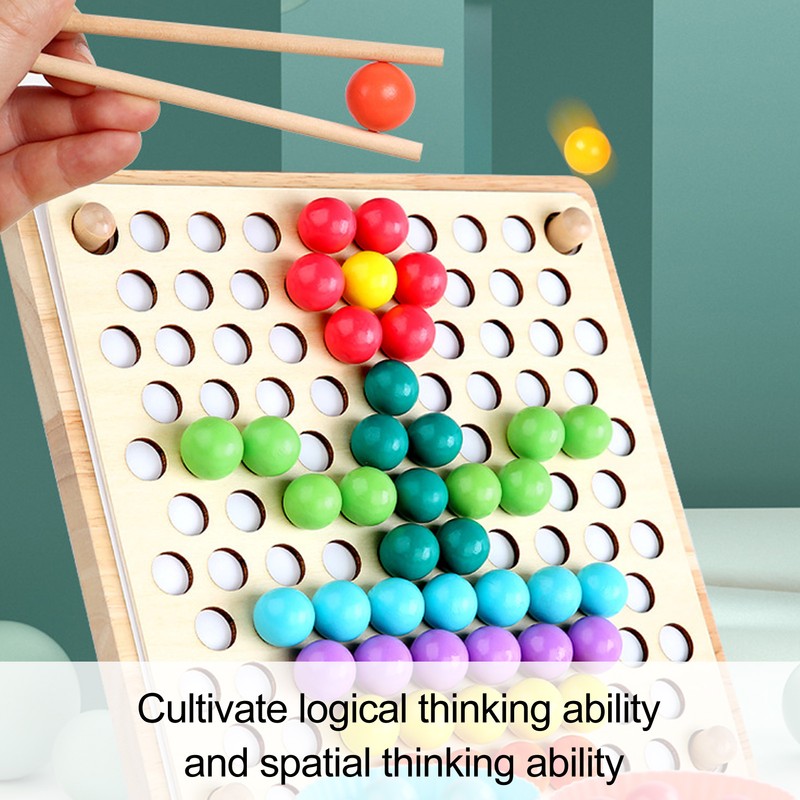 Children Wooden Clip Beads Puzzle Board Hands Brain Training Bead