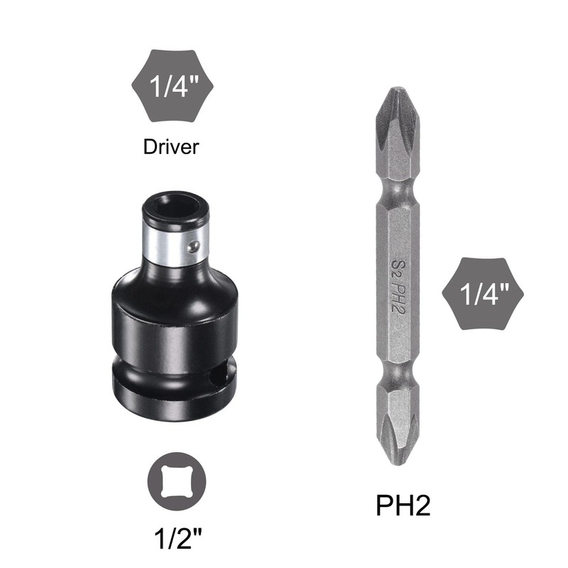 TOP-VIGOR 1/2" Square Drive to 1/4" Hex Socket Adapter Drill