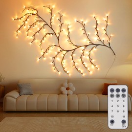 Enchanted Willow Vine Lights, 7.5Ft 144 LEDs Vines for Home Decor with Remote and Sided Tape, 11 Modes 3 Level Dimmable Lighted Willow Vine for Walls House Bedroom Living Room Decor, Christmas Decor