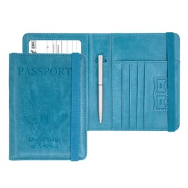 YIXXI Passport and Vaccine Card Holder Combo,Leather Rfid Blocking Passport Id Organize Travel Wallet Cover Case with Vaccine Card Slot Passport Protectors Book for Girls Women Men(Blue)