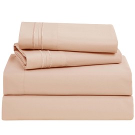 Clara Clark Bed Sheets, Premier 1800 Series 4 Piece Bed Sheet Set, Deep Pocket, Wrinkle, Fade, Stain Resistant, Luxury Soft Bedding Sheets & Pillowcases, California King, Peach