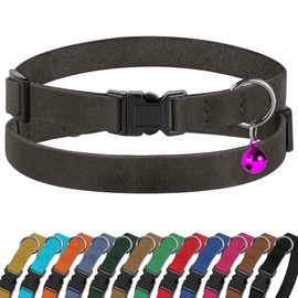 Breakaway Cat Collar Leather - 13 Colors Available - Soft Adjustable Girl Boy Safety Pet Kitten Collars with Bell Pink Brown Blue Green Red Orange Black (Graphite)