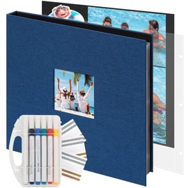 Vienrose Scrapbook Photo Album 12x12 Inch 3 Ring Binder, Linen Cover Large DIY Scrapbooks with 30 Sheets Plastic Sleeves 60 Pages Blank Black Inner Pages for Wedding Birthday Travel Baby Photos Blue