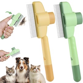 2 Pcs Pet Hair Remover Comb for Dogs & Cats - Self Cleaning Pets Flea Lice Comb, Portable Cat Grooming Deshedding Brush with Release Button and Stainless Steel Teeth for Long Short Haired