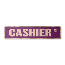 Cashier Vintage Plastic Street Sign Checkout Store Job Cash Register | Indoor/Outdoor | 30" Wide