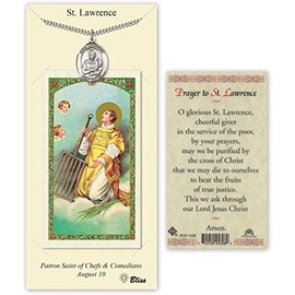 Carded Pewter Medals by Bliss Mfg. Pewter Saint Lawrence Medal with Laminated Holy Prayer Card
