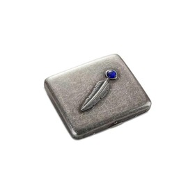 Vintage Metal Case, Metal Plated Antique Silver, 18-20 Capacity, Surface Imitation Emerald Ornament, Gift Box Packaging (Antique Silver, Feather, 85 mm King Size)