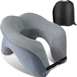 HahaGo Nackenkissen, Nackenkissen Flugzeug, Nackenhörnchen Memory Foam, Multifunktionales Reisekissen Flugzeug für Erwachsene, Tragbares U-förmiges Kissen für Zuhause, Reisen, Büro und Camping (Grey)