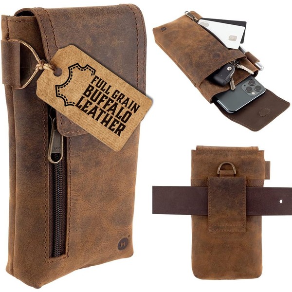 Moonster Leather Cell Phone Holster Genuine Full-Grain Buffalo Leather Secure