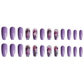 Juneyemo 24pcs Coffin False Nails Gold Foil Press on Nails Crystal Long Square Fake Nails Glitter Ballerina Acrylic Stick on Nails for Women and Girls (G)