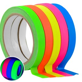 PEOKPIPLE Neon Tape UV Blacklight Reactive Glow -5 Colors Neon Fluorescent Gaffer Cloth Tape 1/2" x10Yards per Roll for Glow Parties, Theater Stages & Sports - No Residue Heavy Duty Weather Resistant