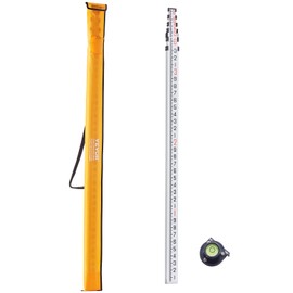 VEVOR Aluminum Grade 18-Feet/10ths 6 Sections Telescopic Measuring Rod, Double-Sided Scale 1/10ft Leveling Rod Stick with Bubble Level & Carrying Bag for Houses, Walls, Floors