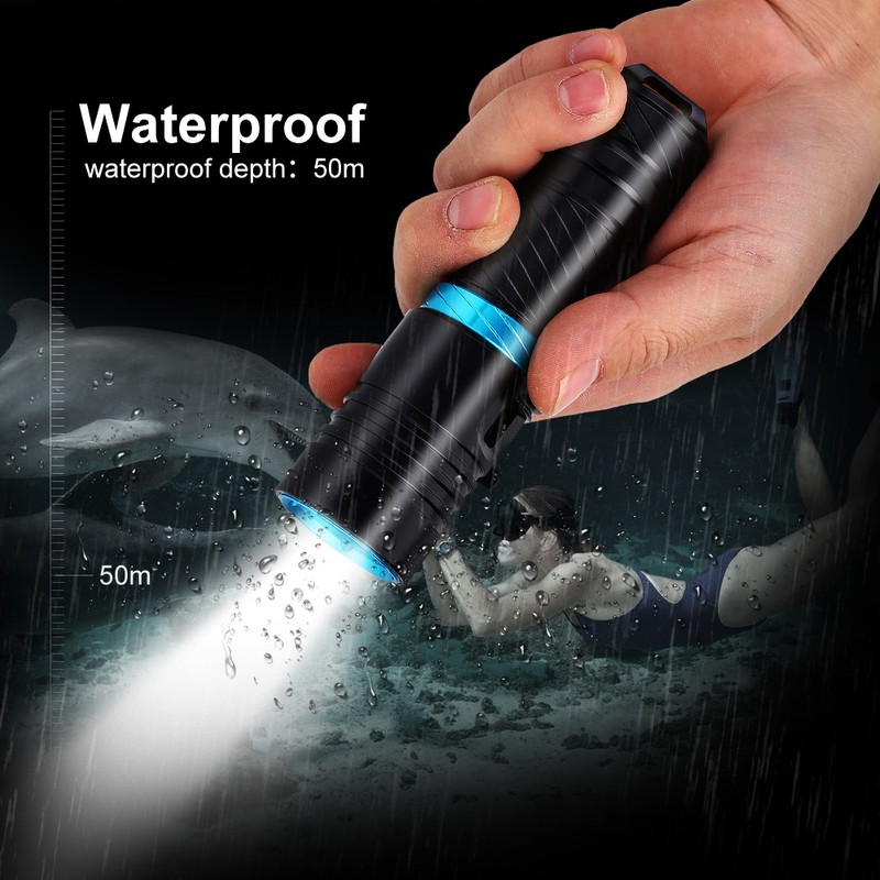 50m Outdoor Underwater Portable LED Torch Aluminium Alloy Waterproof Flahlight