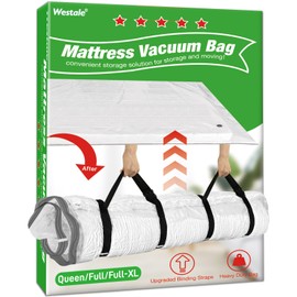 Mattress Vacuum Bag Queen/Full/Full-XL Space Saver Mattress Vacuum Seal Bag with Straps for Moving Double Zip Seal Reusable Mattress Compression Vacuum Storage Bags
