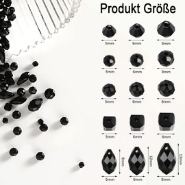 Nurila 300 Stück Kristall Glasperlen Kit, 4/5/6/8/13mm Glasperlen Zum Auffädeln Mit Behälterbox, Glasperlen Set Facettierte Glasperlen Für Armbänder Schlüsselanhänger Heimdeko Handwerk(Schwarze）