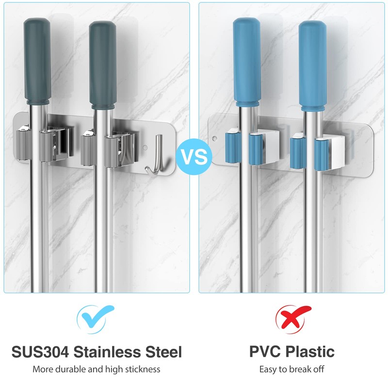 homeasy Wall Mount Mop and Broom Holder, Heavy Duty Stainless