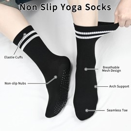 srclo 4 Pairs Women Yoga Non Slip Pilates Grippy Mid-Calf Breathable Cotton Socks for Ballet, Dance, Workout, Fitness, Running