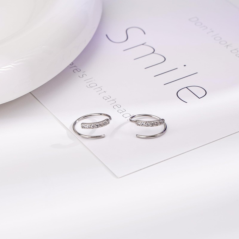 Sterling Silver Double Hoop Earrings for Single Piercing - Silver