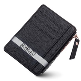 GYSNOIZE Credit Card Holder for Women - Zipper PU Leather Wallet Slim Small Card Holder for Women with Wallet Can Store Up to 8 Cards, black, Modern