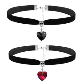 FveVqe 2Pcs Vintage Goth Black Choker Necklace for Women Girls, Classic Elegant Heart Choker Easy to Match with Any Outfit Versatile and Fashionable(Black, Red)