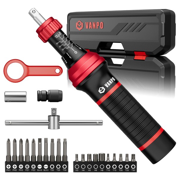 VANPO Torque Screwdriver 10-70 in.lb, 24Pcs Inch Pound Torque Wrench