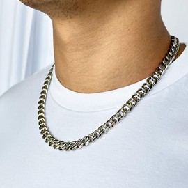HEIX Premium Stainless Steel Chain Necklace for Men and Women - Sleek Cuban Chunk Link Design - (10mm, 55cm/22inch)