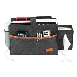 Surblue Bedside Caddy Felt Storage Organizer Hanging Bag with Tissue Box and Water Bottle Pocket for Mattress, Sofa, Bunk Bed, Dark Gray