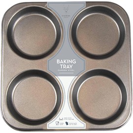 Caribou Living Yorkshire Pudding Large 4 Hole Tray Non Stick Carbon Steel Grey Tin Baking Tart Bun Sunday Roast Big Yorkshire Puddings - 8 Trays