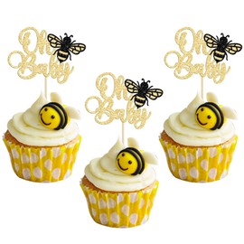 24 piezas de decoración para cupcakes de abeja Oh Baby con purpurina dorada, abejorro, abejorro, abejorro, palillos para cupcakes, temática de abejorro, baby shower, niños, primer cumpleaños, fiesta de decoración de pasteles