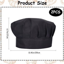 CREATCABIN 2 Pack Chef Hat Cotton Chef Cap Adult Adjustable Elastic Cooking Baker Kitchen Catering Wear for Cook Chef Restaurant Men Women Friends Mother's Day Father's Day Birthday 7x11.4 Inch Black