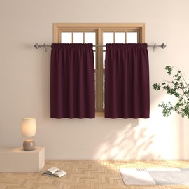 Tier Curtains 36 inch Room Darkening Kitchen Tiers Bathroom Short Curtain Triple Weave Small Cafe Curtains Window Treatment Set 2 Panels Rod Pocket 36" Burgundy