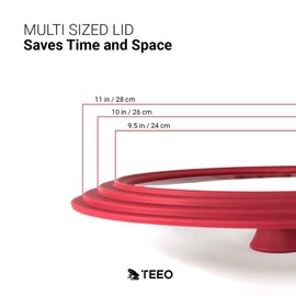 Universal Silicone Glass Lid Covers for Pots and Pans, Tempered Glass & Food Safe Silicone Rubber Rim, Cool-Touch Handle, Steam Vent, Dishwasher-Safe | Multi-Sized Lids (9.5/10/11 inches, Red)