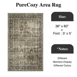 PureCozy Vintage Area Rug 4x5 Brown Entryway Office Washable Carpet Non Slip Bedroom Indoor Living Room Door Mat Low Pile Traditional Distressed Retro Accent Rug for Dining Room Bathroom Kitchen