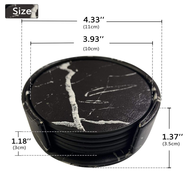 Leather Coasters Set of 6 with Holder- Protect Furniture from