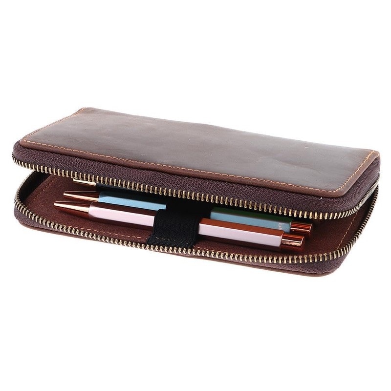 Risedot Zippered Pen Organizer, Leather Zippered Pen Pouch, Fountain Roller