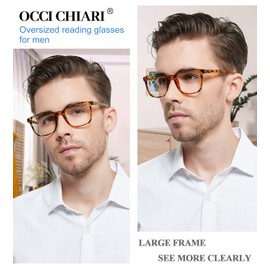 OCCI CHIARI Oversized Men's Reading Glasses Large Square Readers100 125 150 175 200 225 250 275 300 350 400 500 600 (Yellow,2.5)