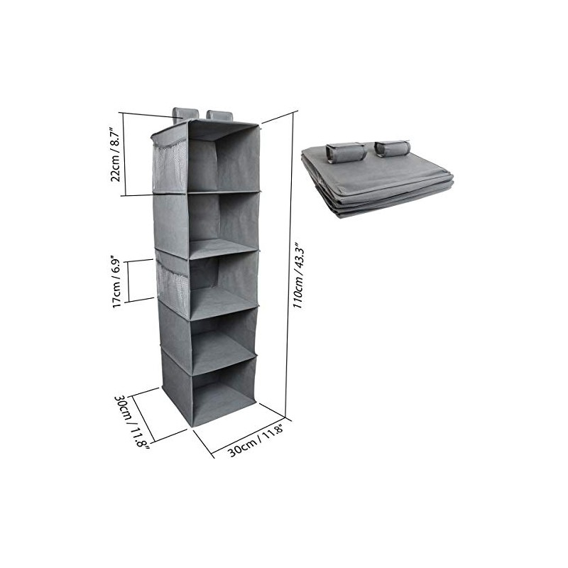 iGadgitz Home U7150 Fabric Hanging Wardrobe Shelves (5 Shelf), Collapsible