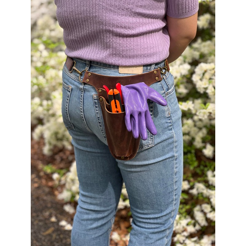 Garden Tool Belt, Handmade Premium Leather with Pouches Pockets Holster