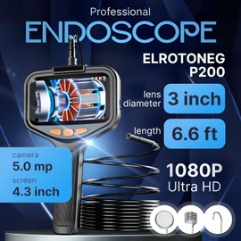 Endoscope Camera with Light ELROTONEG, Inspection Borescope with 4.3" LCD Screen, Inspection Camera HD with 8 Adjust LED Lights, 6.56 ft Semi-Rigid Cable, IP68 Waterproof Snake Camera