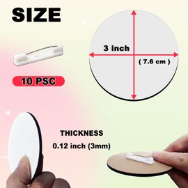 10 Pack Sublimation Buttons Blanks with Pins, 3inch MDF Buttons Badge Sublimation Blank for Heat Transfer DIY Design, Schoo Projects Name Tags, Home Gift Craft Making Supplies