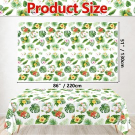 Hegbolke 4 Pack Hawaiian Luau Tablecloths for Party Decorations, Palm Leaf Table Covers Rectangular Aloha Tropical Leaf Tablecloths for Summer Beach Kids Birthday Cocktail Party Supplies, 86 x 51 in