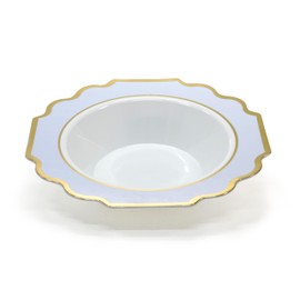 " OCCASIONS " 240 PiecesBowls Pack, Heavyweight Disposable Wedding Party PlasticBowls (14 oz SoupBowl, Imperial White/Blue & Gold)