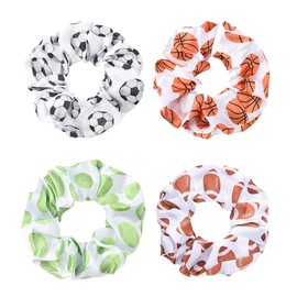 Basketball Football Hair Ties for Women Soccer Hair Scrunchies for Player Coaches Tennis Hair Bands for Girls Rugby Ponytail Holders for Team Member Sports Hair Accessories Decoration for Women 4Pcs